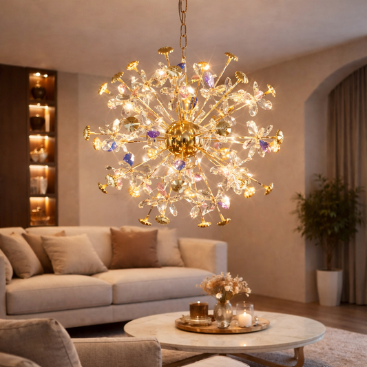 Candelabru Modern cu Cristal, FloraLux, 32xG4, Auriu si Cristale , 54.5cm, Inaltime Reglabila, Metal si Cristal Candelabre Cristal Default Title Alessandro Design