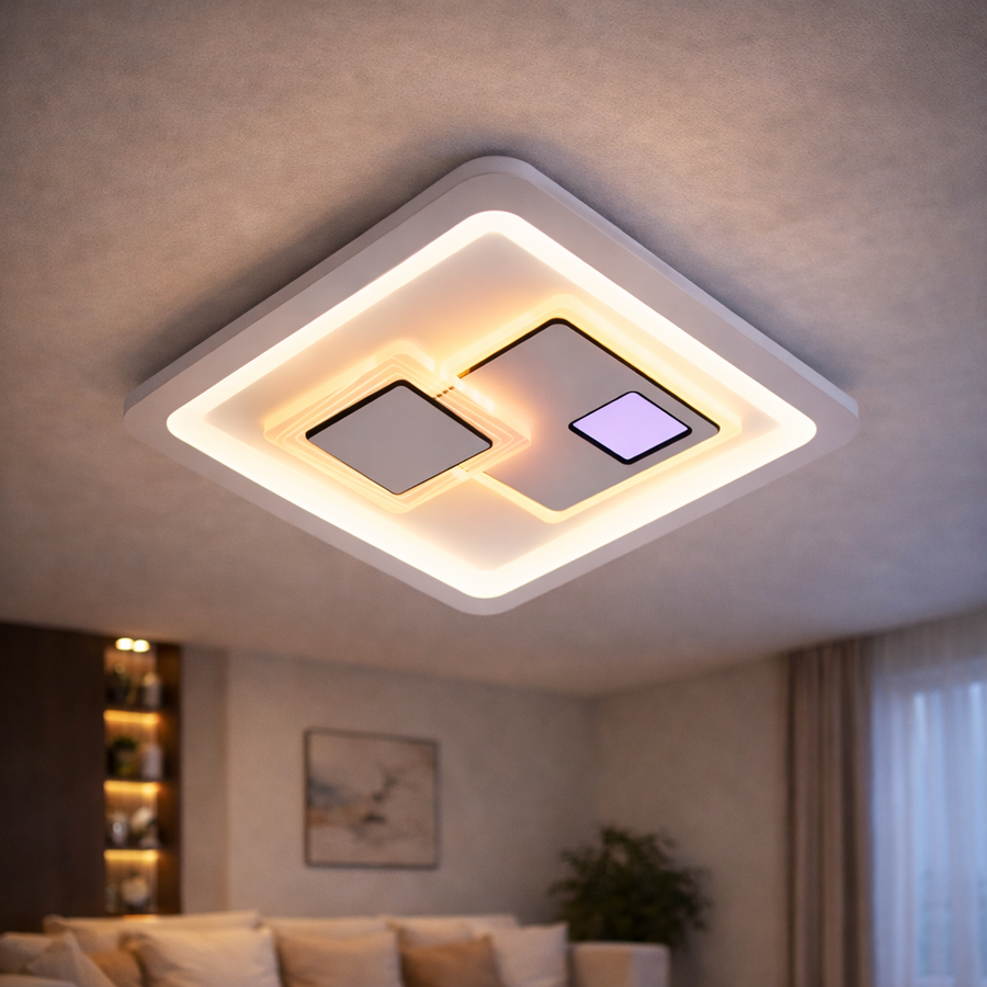 LED csillár KEREN 33W, négyzet alakú, hideg/meleg/semleges fény 3000K/4000K/6000K, fehér, fém és akril LED csillárok alapértelmezett cím Alessandro Design