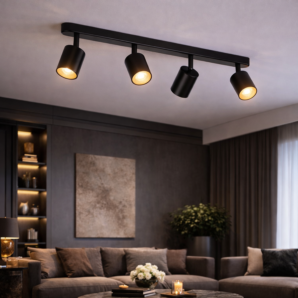 Lustra Clasica Moderna, Joom cu Proiector Liniar, 4XGU10, Metal, Negru, Becuri Neincluse Lustre LED Default Title Alessandro Design