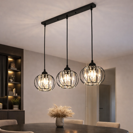 Lustra Clasica Moderna, Suspendata, Monica LC910/3LBK, 3 X E27, Negru, Metal si Sticla, Inaltime Reglabila Lustre Clasice Default Title Alessandro Design