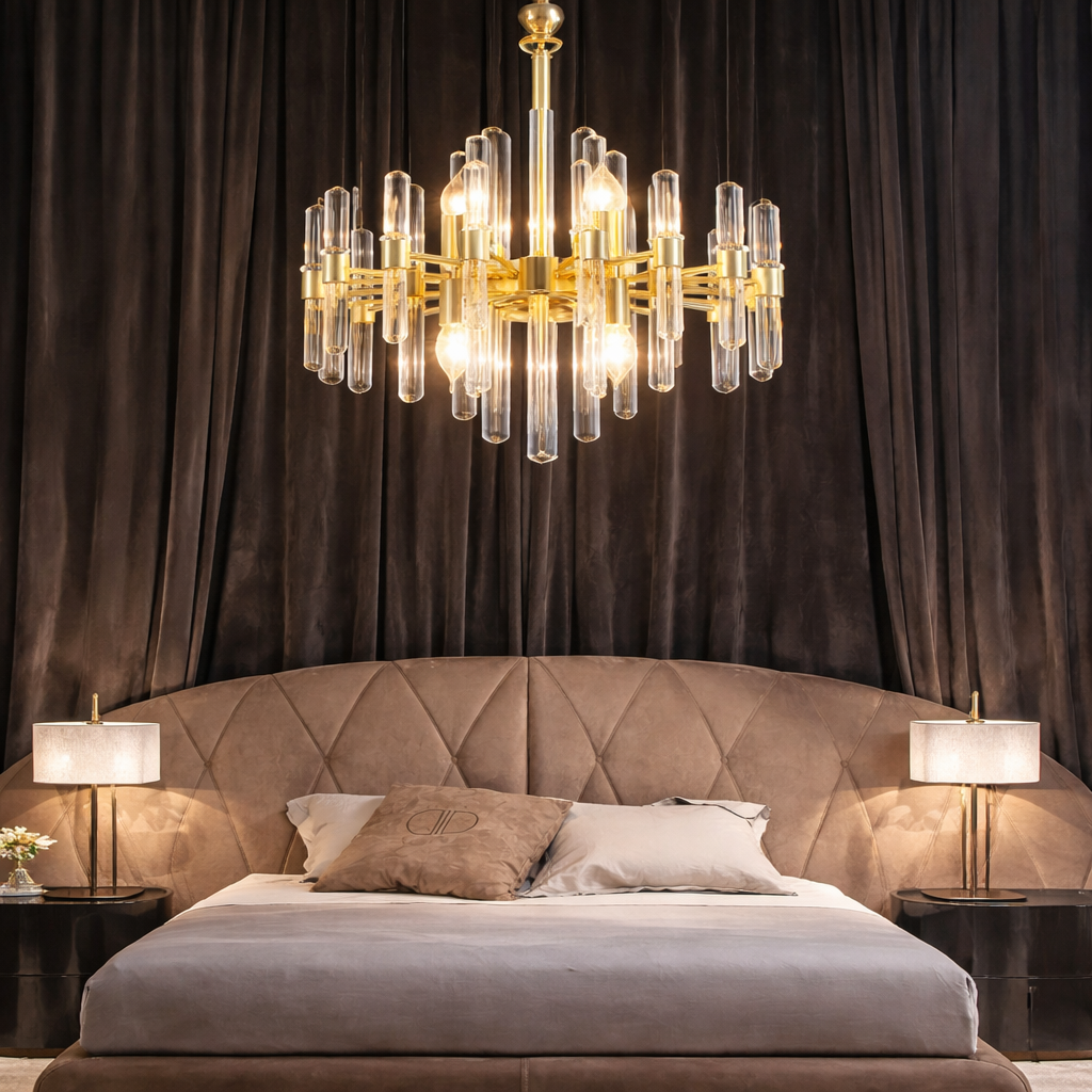 Candelabru Cristal CC850/480GD ,6xE14, 48X45cm, Inaltime Reglabila, Auriu Lucios, Inaltime Reglabila, Design Elegant, Metal si Cristal Candelabre Cristal Default Title Alessandro Design