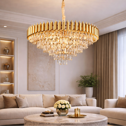 Candelabru Cristal VERSAILLES Supremo, CC900/800GD, 12xE14, Diametru 80cm, Auriu Lucios, Inaltime Reglabila, Metal si Cristal Candelabre Cristal Default Title Alessandro Design