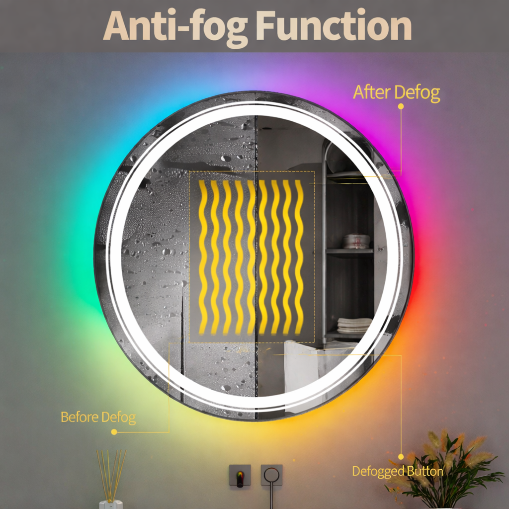 Oglinda LED Rotunda, 60cm, Celeste MotionGlow Marcello, Lumina RGB, Boxa Bluetooth, Sistem Dezaburire, Ceas & Termometru, Dimabila 60X60BTRGB Oglinzi Marcello Default Title Alessandro Design