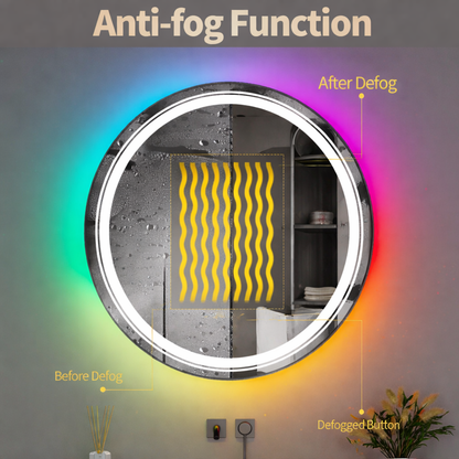 Oglinda LED Rotunda, 60cm, Celeste MotionGlow Marcello, Lumina RGB, Boxa Bluetooth, Sistem Dezaburire, Ceas & Termometru, Dimabila 60X60BTRGB Oglinzi Marcello Default Title Alessandro Design