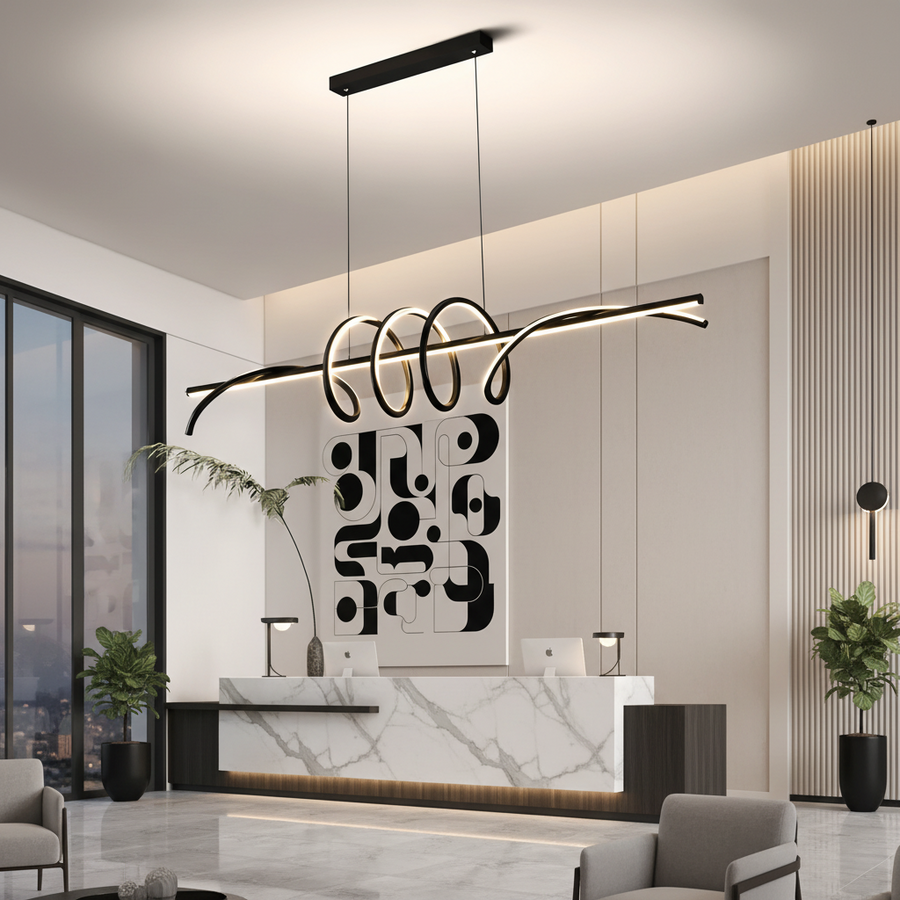 Függesztett LED-csillár távirányítóval RIBBON 64W, Lineáris, Hideg/Meleg/Semleges fény, Fényszabályozható, Fekete, Állítható magasságú LED-csillárok távirányítóval Alapértelmezett cím Alessandro Design