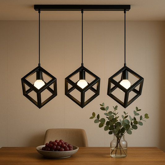 Kocka alakú csillár, STRUKTUR Linear Trio, 3x E27, fekete, fém fényű ipari alapcím Alessandro Design