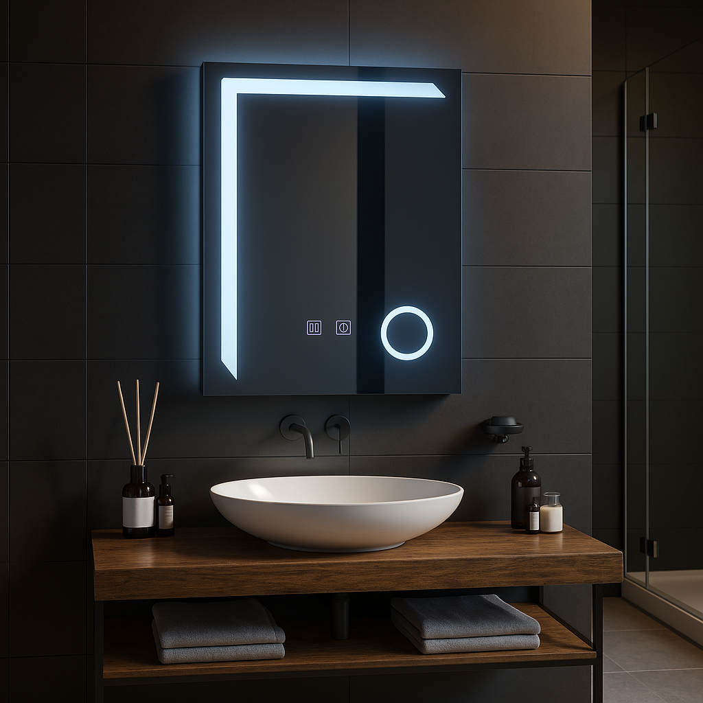 Négyszögletű LED-es tükör, 60x80 cm, Linea Touch, páramentesítő rendszer, szabályozható tükrök Korman E alapértelmezett cím Alessandro Design