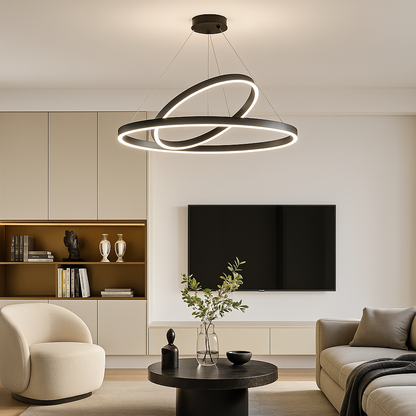 LED felfüggesztett csillár PAGANO 47W, 3000K, 2 kör, fekete, állítható magasságú Modern csillárok Alapértelmezett cím Alessandro Design