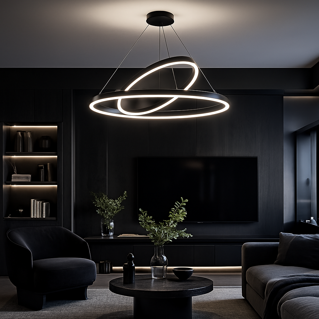 LED felfüggesztett csillár PAGANO 47W, 3000K, 2 kör, fekete, állítható magasságú Modern csillárok Alapértelmezett cím Alessandro Design
