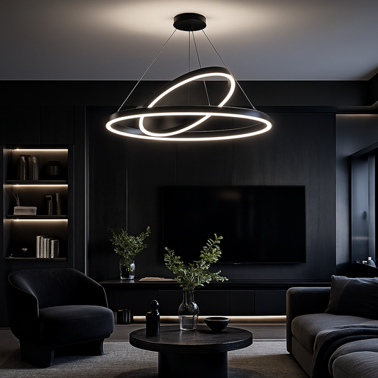 LED felfüggesztett csillár PAGANO 47W, 3000K, 2 kör, fekete, állítható magasságú Modern csillárok Alapértelmezett cím Alessandro Design