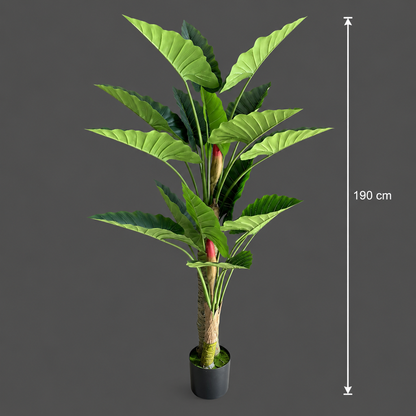 Plantă Artificială Tip Alocasia, 2 tulpini, 190 cm, Verde