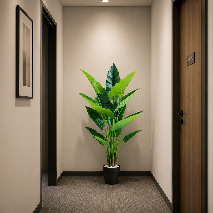 Plantă Artificială Tip Alocasia, 12 frunze, 150 cm, Verde