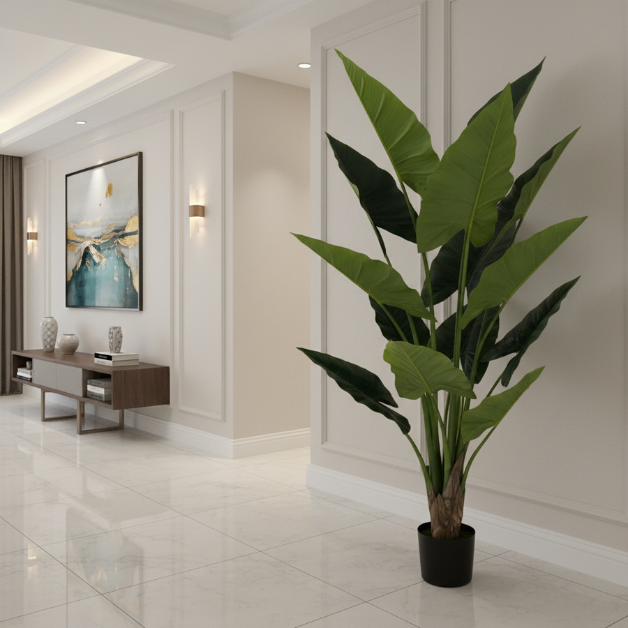 Plantă Artificială Tip Alocasia, 14 frunze, 170 cm, Verde