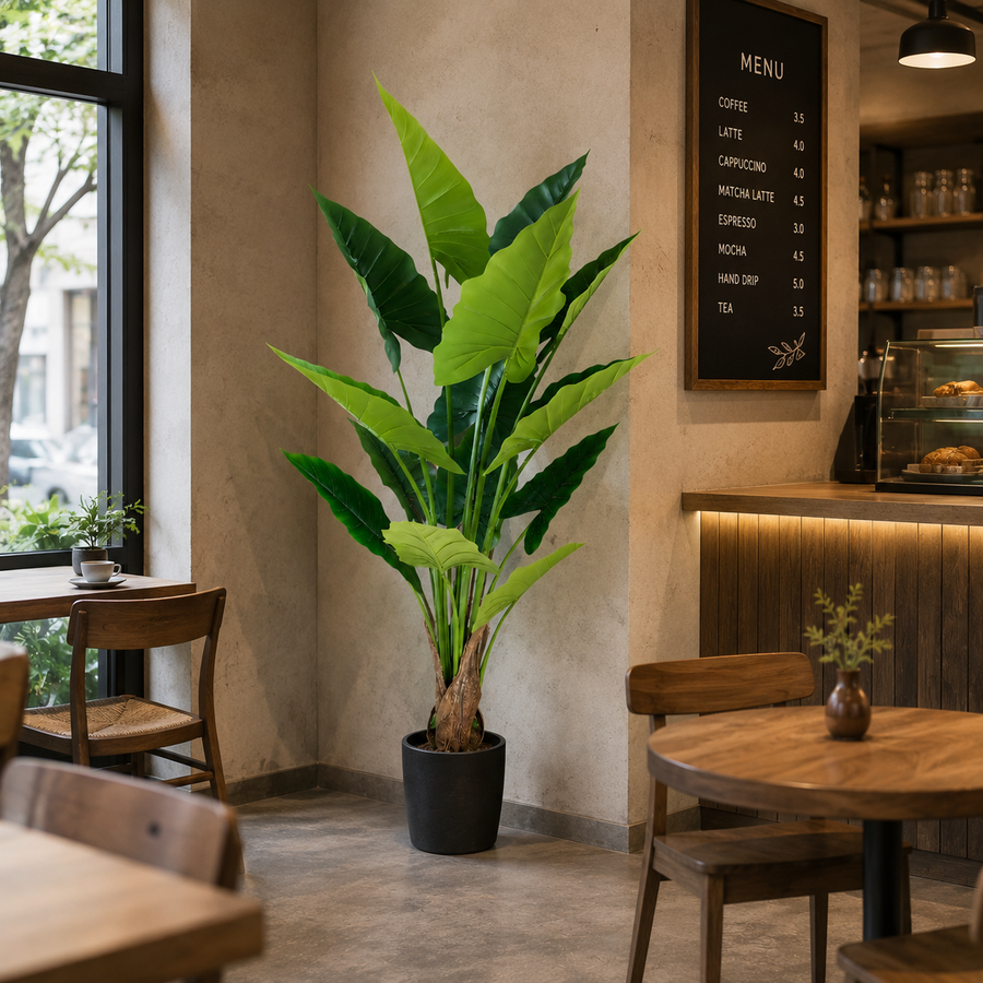 Plantă Artificială Tip Alocasia, 14 frunze, 170 cm, Verde