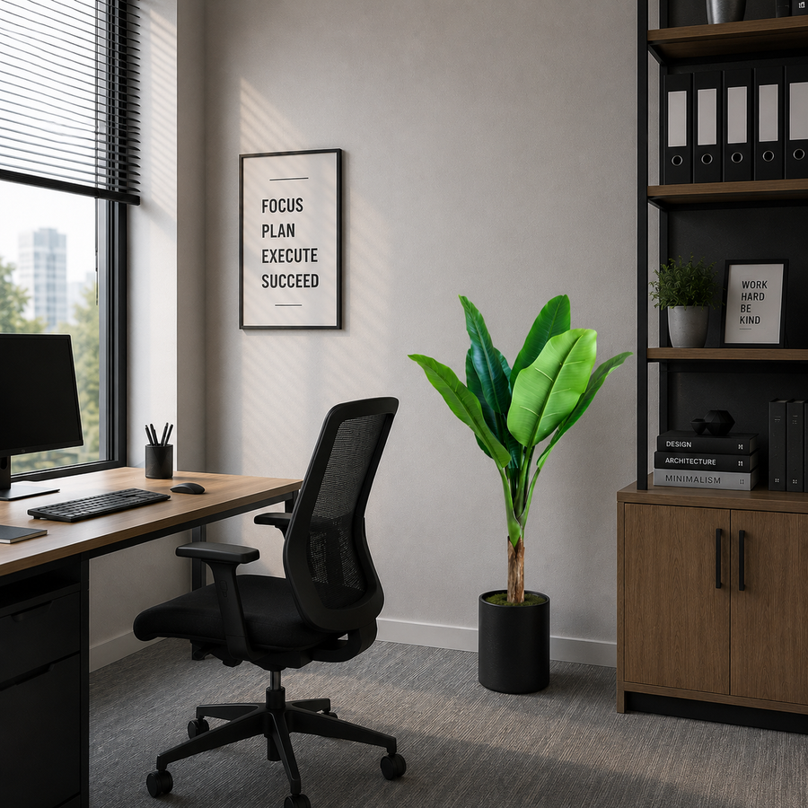 Planta Artificială Copac Tip Bananier, 130 cm, 6 frunze, Verde, cu Ghiveci