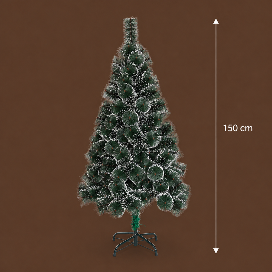Brad Artificial MANIITSOQ, 150 cm, 130 vârfuri, Suport Metalic, Ace Verzi cu Vârfuri Albe