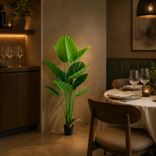 Plantă Artificială Tip Strelitzia, 160 cm, 12 frunze, Verde