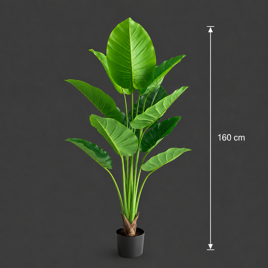 Plantă Artificială Tip Strelitzia, 160 cm, 12 frunze, Verde