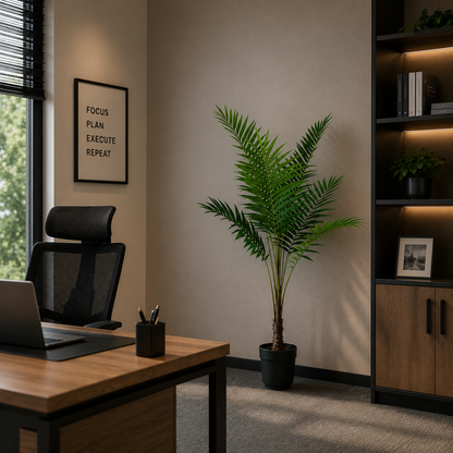 Planta Artificială Copac Tip Palmier Kentia, Cu Frunze Elegante, 160 cm, 7 frunze, Verde, cu Ghiveci