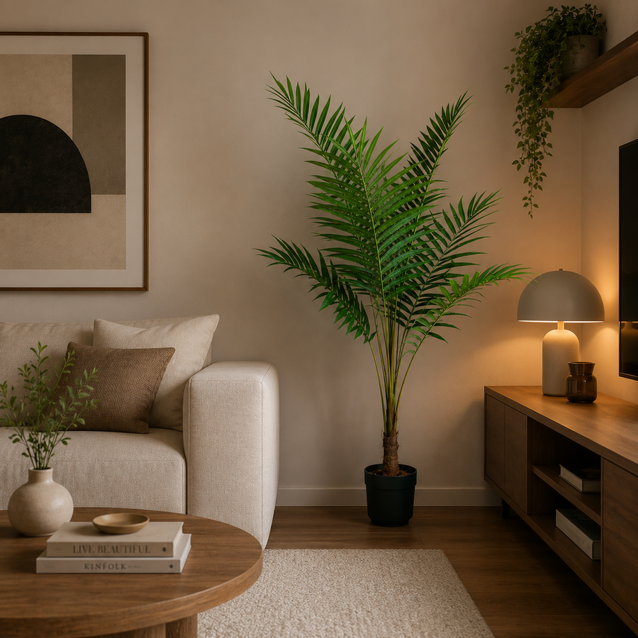 Planta Artificială Copac Tip Palmier Kentia, Cu Frunze Elegante, 160 cm, 7 frunze, Verde, cu Ghiveci