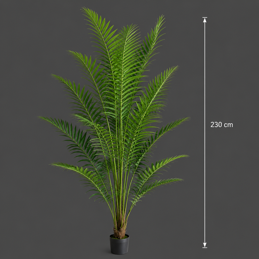 Planta Artificială Copac Tip Palmier Kentia, Cu Frunze Elegante, 230 cm, 18 frunze, Verde, cu Ghiveci