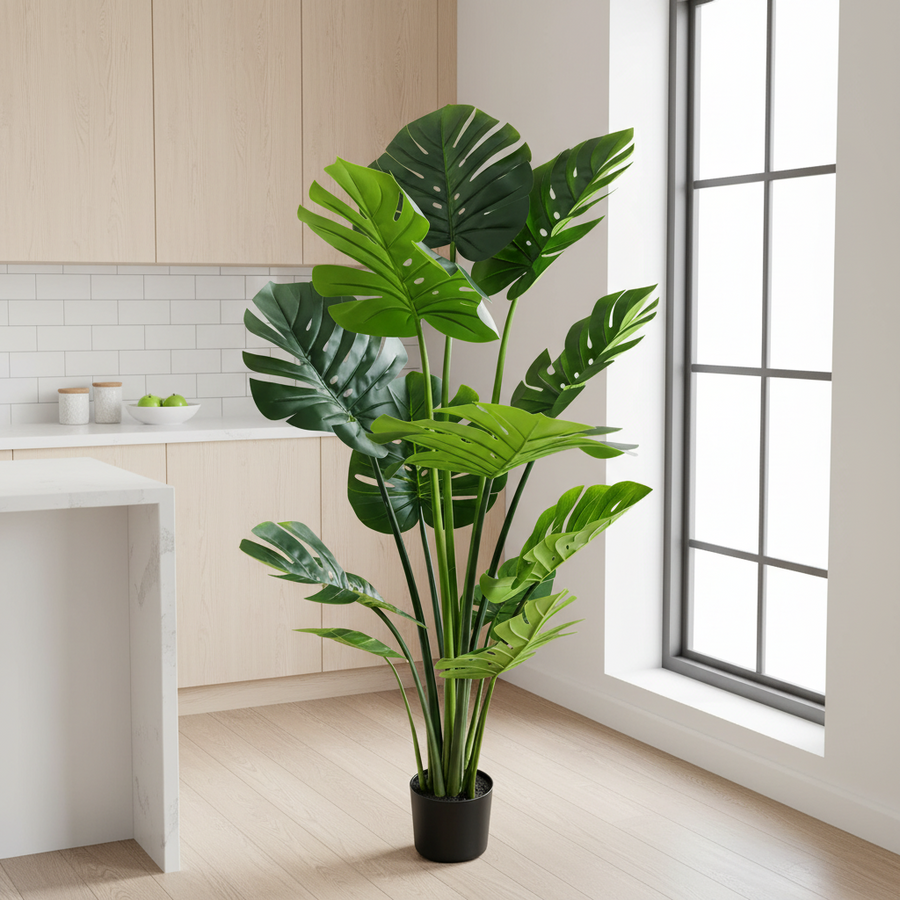 Plantă Artificială Tip Monstera Deliciosa, Cu Frunze Bogate, 160 cm, Verde