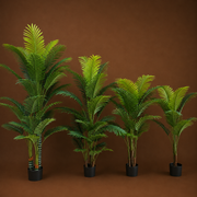 Planta Artificială Copac Tip Palmier Kentia, 3 tulpini, 30 frunze, 190 cm, Verde, cu Ghiveci