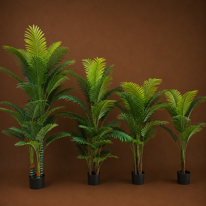 Planta Artificială Copac Tip Palmier Kentia, 3 tulpini, 30 frunze, 190 cm, Verde, cu Ghiveci