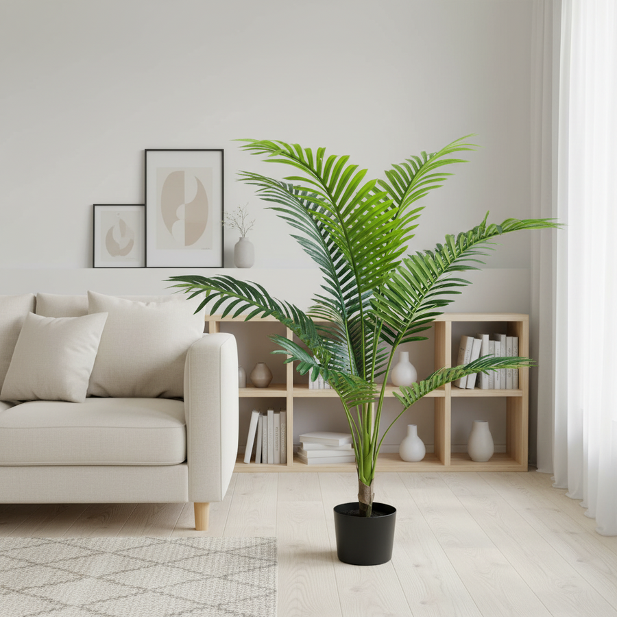 Planta Artificială Copac Tip Palmier Kentia, 12 frunze, 120 cm, Verde, cu Ghiveci