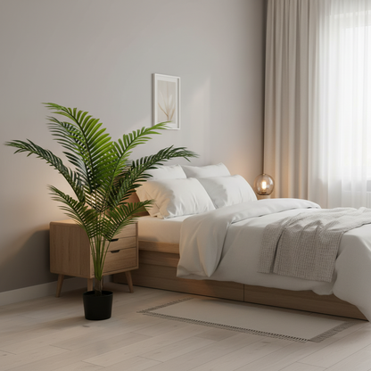 Planta Artificială Copac Tip Palmier Kentia, 12 frunze, 120 cm, Verde, cu Ghiveci