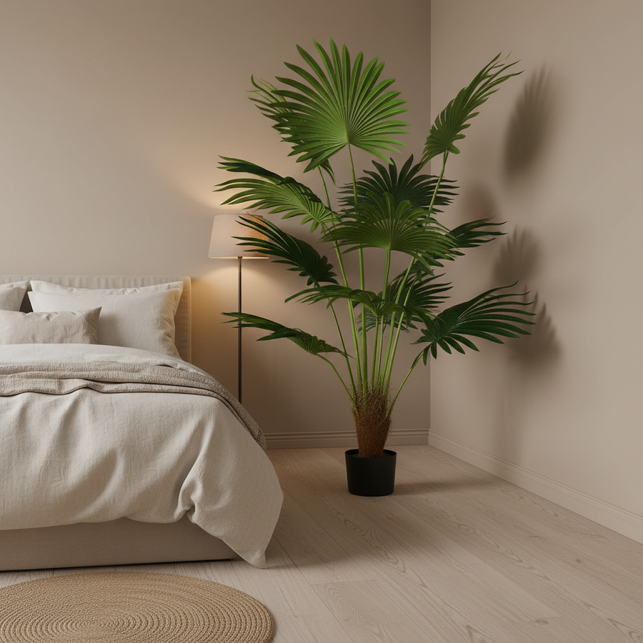 Plantă Artificială Tip Palmier Livistona Evantai, 10 frunze, 160 cm, Verde
