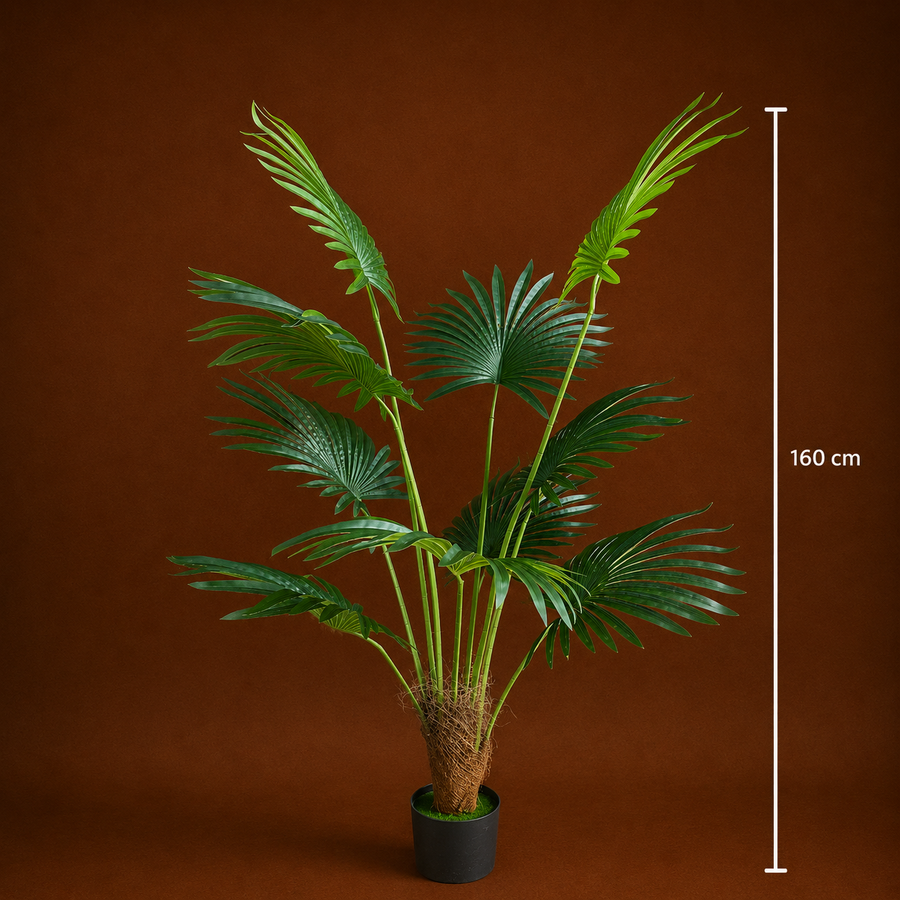 Plantă Artificială Tip Palmier Livistona Evantai, 10 frunze, 160 cm, Verde