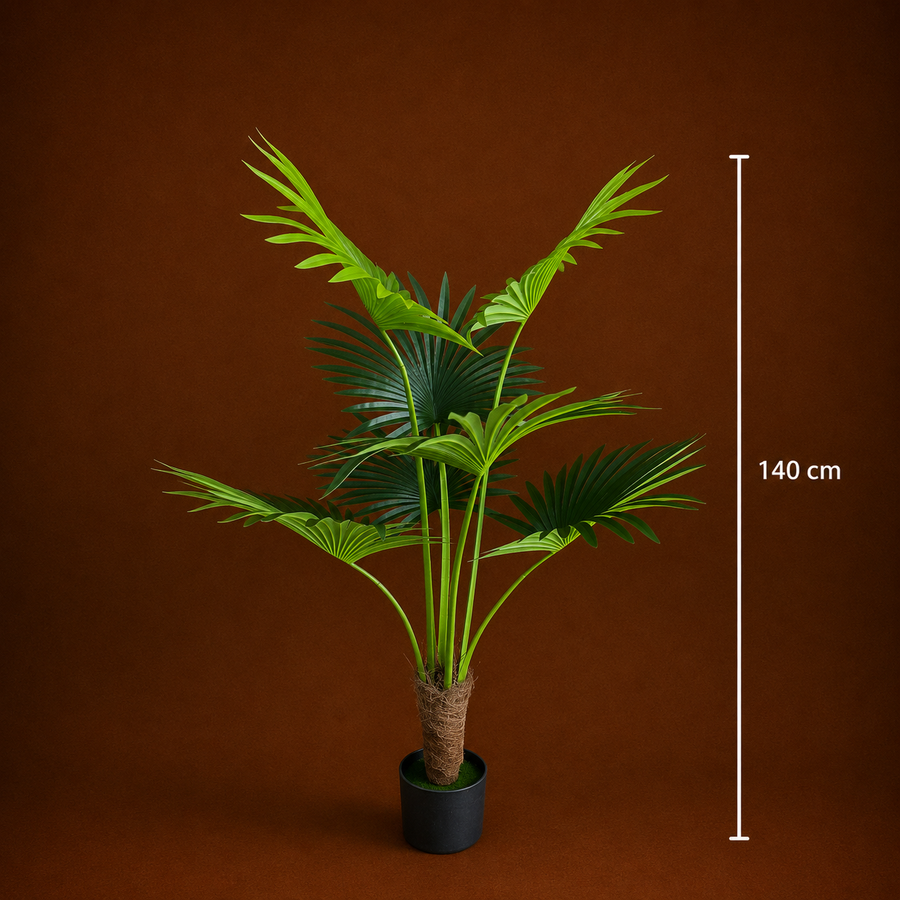 Plantă Artificială Tip Palmier Livistona Evantai, 7 frunze, 140 cm, Verde