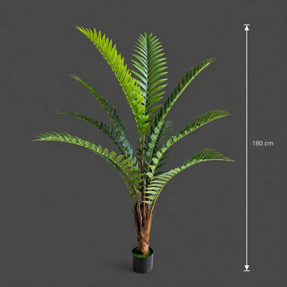 Planta Artificială Copac Tip Palmier Regal, 180 cm, 10 frunze, Verde, cu Ghiveci