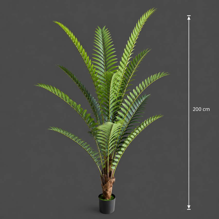 Planta Artificială Copac Tip Palmier Regal, 200 cm, 15 frunze, Verde, cu Ghiveci