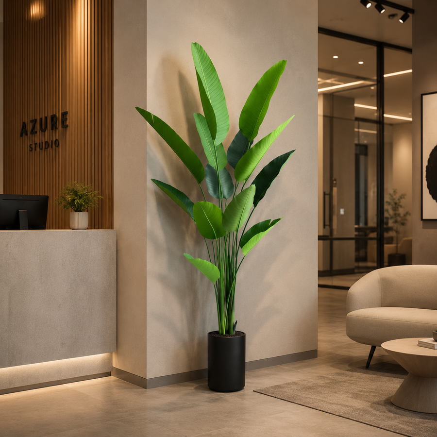 Plantă Artificială Tip Strelitzia Nicolai(Pasărea Paradisului), 180 cm, 13 frunze, Verde
