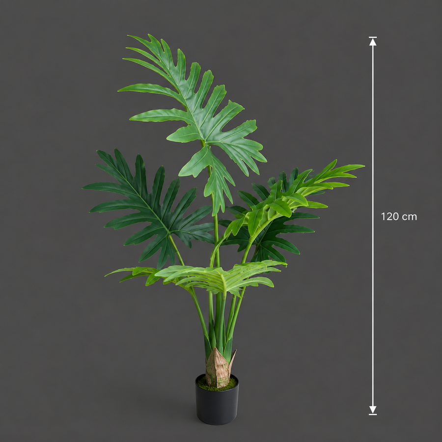 Plantă Artificială Tip Filodendron, 6 frunze, 120 cm, Verde