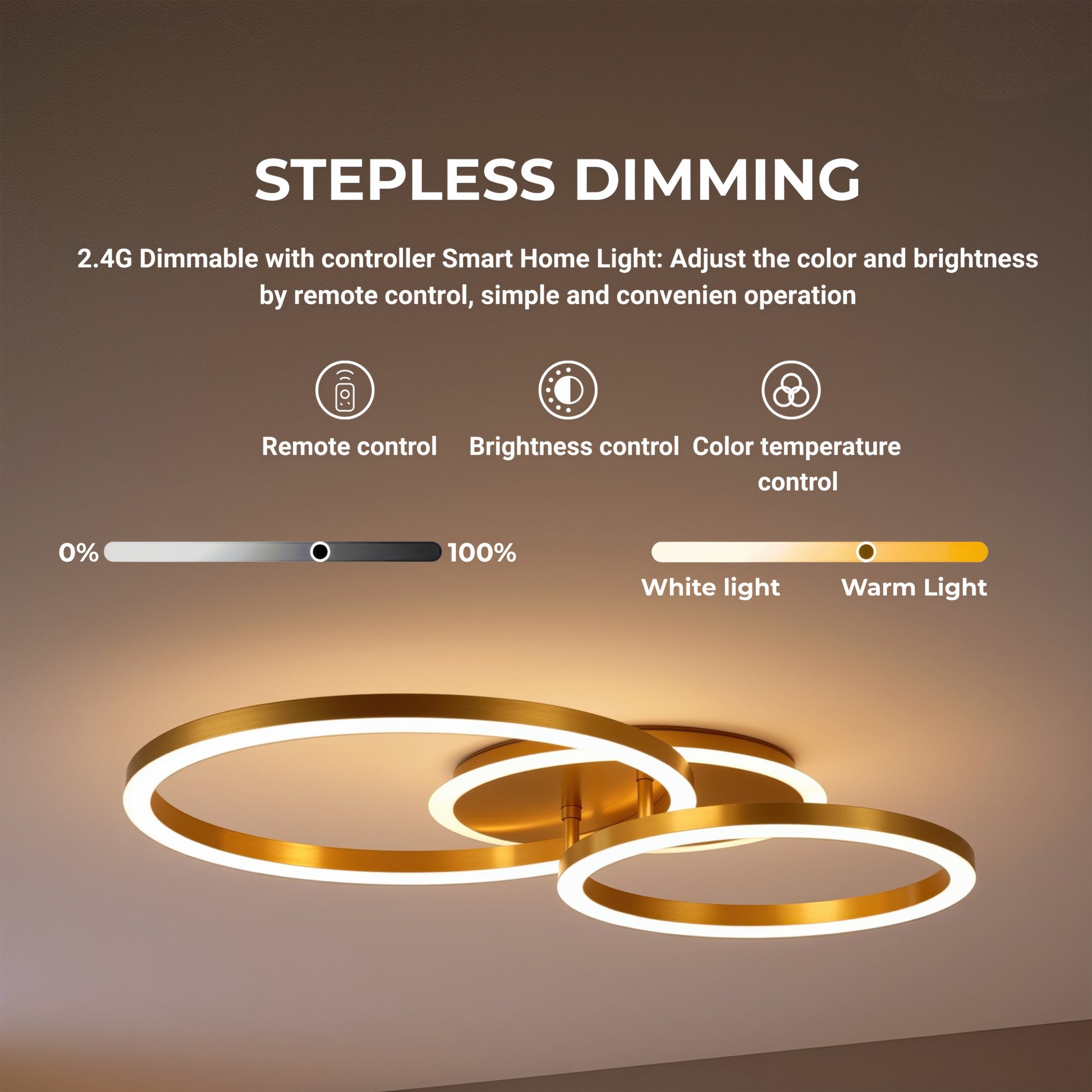 LED csillár távirányítóval RINOVA 66W, 2 kör, hideg/meleg/semleges fény, szabályozható, fényes arany LED csillárok távirányítóval Alapértelmezett cím Alessandro Design