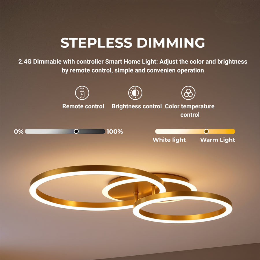 LED csillár távirányítóval RINOVA 66W, 2 kör, hideg/meleg/semleges fény, szabályozható, fényes arany LED csillárok távirányítóval Alapértelmezett cím Alessandro Design