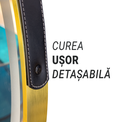 Kerek LED-es tükör, 60 cm, Celeste Royale Gold Eleve MotionGlow Marcello, páramentesítő rendszer, óra és hőmérő, szabályozható, levehető szíj Marcello tükrök alapértelmezett cím Alessandro Design