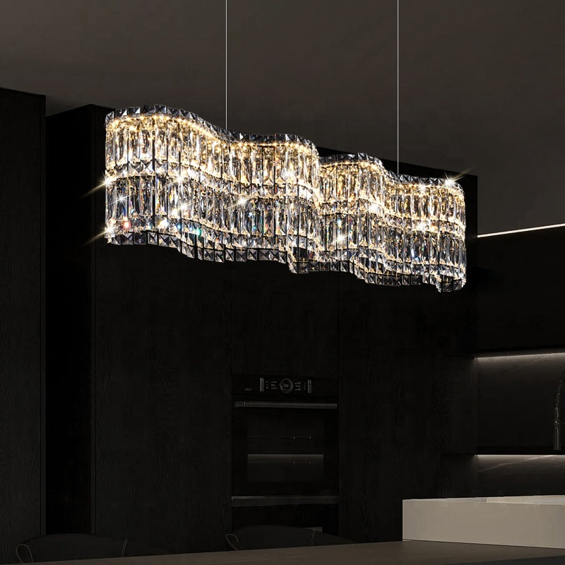Candelabru Cristal LED cu Telecomanda WAVE Imperio, 81W, 100cm, Crom Lucios, Lumina Calda/Rece/Neutra, Inaltime Reglabila, Lumina Dimabila, Metal si Cristal Lustre LED cu Telecomanda Default Title Alessandro Design