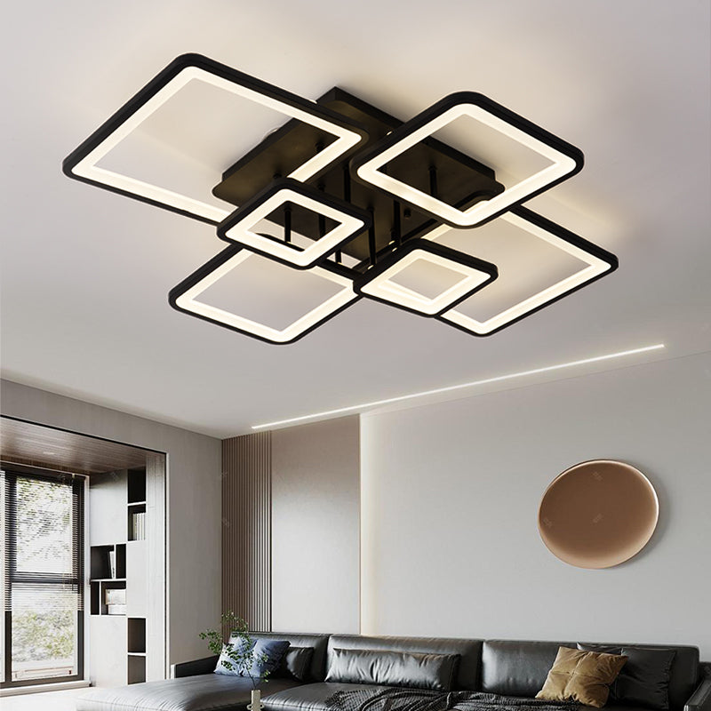 LED csillár távirányítóval ELLA 120W, 6 négyzet, hideg/meleg/semleges fény, szabályozható, fekete, fém és akril LED csillárok távirányítóval Alapértelmezett cím Alessandro Design