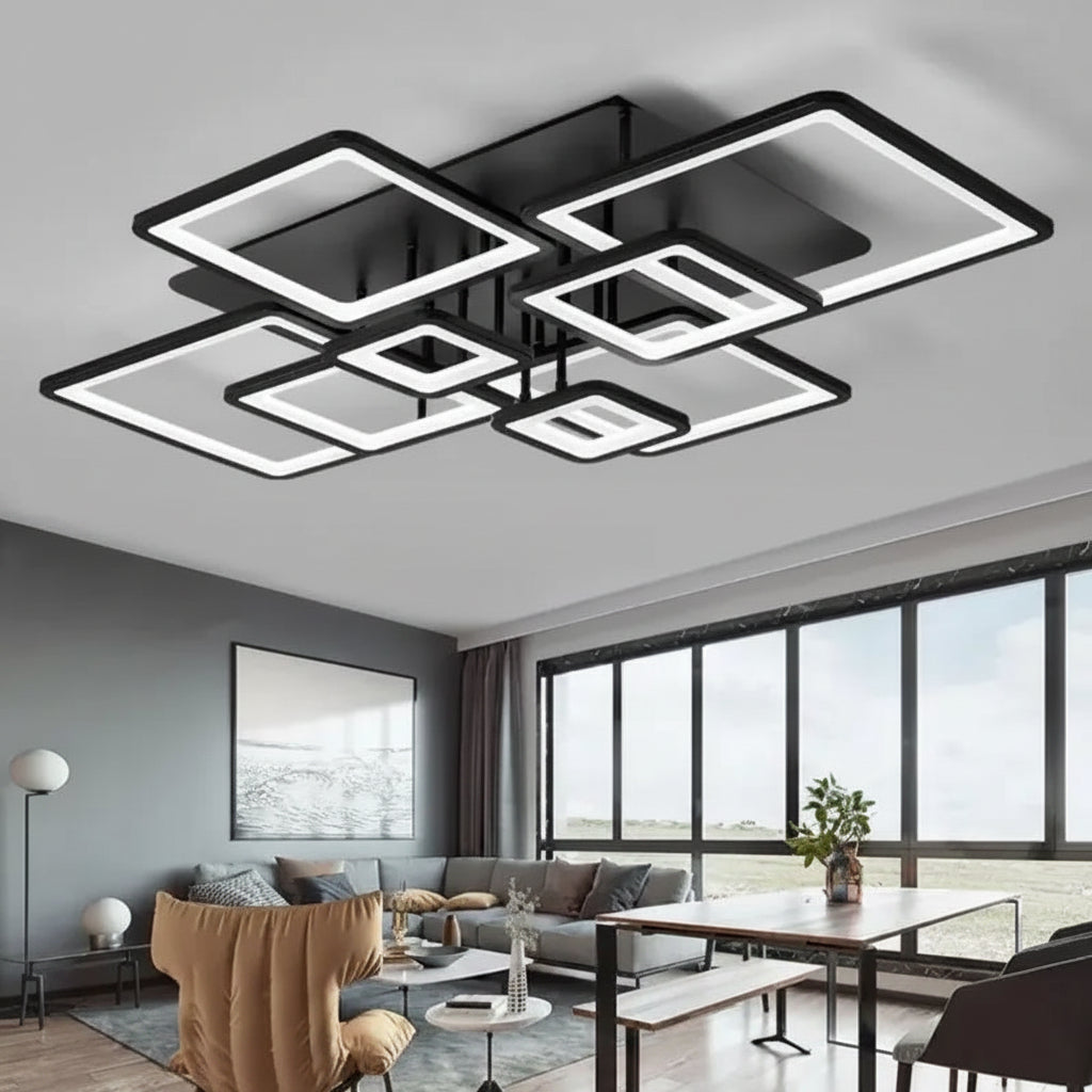LED csillár távirányítóval ELLA 186W, 8 négyzet, hideg/meleg/semleges fény, szabályozható, fekete LED csillárok távirányítóval Alapértelmezett cím Alessandro Design