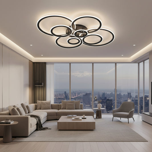 LED csillár távirányítóval BETTY 127W, 8 kör, hideg/meleg/semleges fény, szabályozható, fekete LED csillárok távirányítóval Alapértelmezett cím Alessandro Design