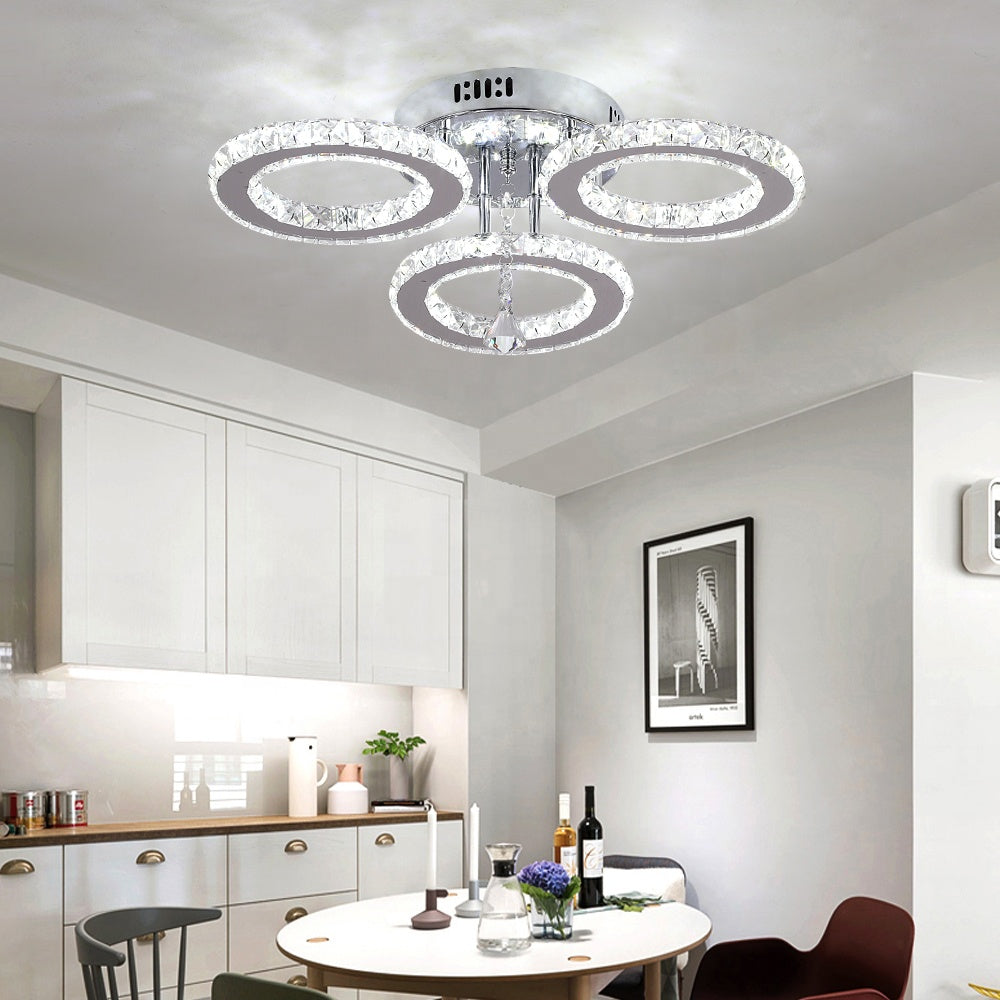 LED csillár távirányítóval és kristály ALANUBIS 40W, 3 kör, hideg/meleg/semleges fény, szabályozható, fényes króm kristály LED csillárok alapértelmezett cím Alessandro Design