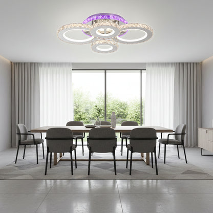 LED csillár távirányítóval és kristály NOVA ROTONDA RGB 82W, 4 kör, hideg/meleg/semleges fény, szabályozható, króm LED csillárok és kristályok Alapértelmezett cím Alessandro Design