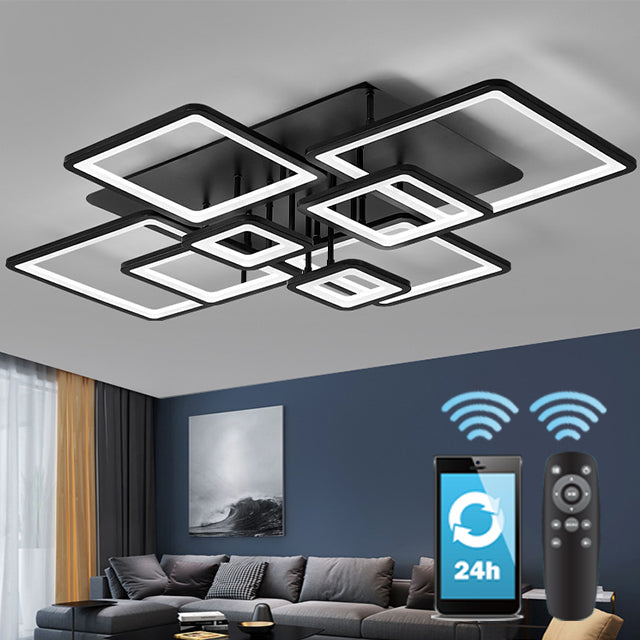 LED csillár távirányítóval ELLA 186W, 8 négyzet, hideg/meleg/semleges fény, szabályozható, fekete LED csillárok távirányítóval Alapértelmezett cím Alessandro Design