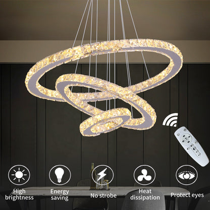 Függesztett LED csillár távirányítóval és kristály CAYDEN 200W, 3 kör, hideg/meleg/semleges fény, szabályozható, fényes króm, állítható magasságú LED csillár Alapértelmezett cím Alessandro Design