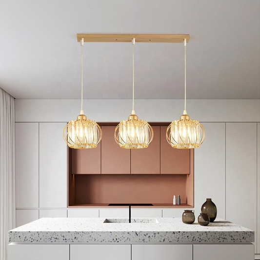 Lustra Clasica Moderna, Suspendata, Monica, 3 X E27, Auriu, Metal si Sticla, Inaltime Reglabila Lustre Clasice Default Title Alessandro Design