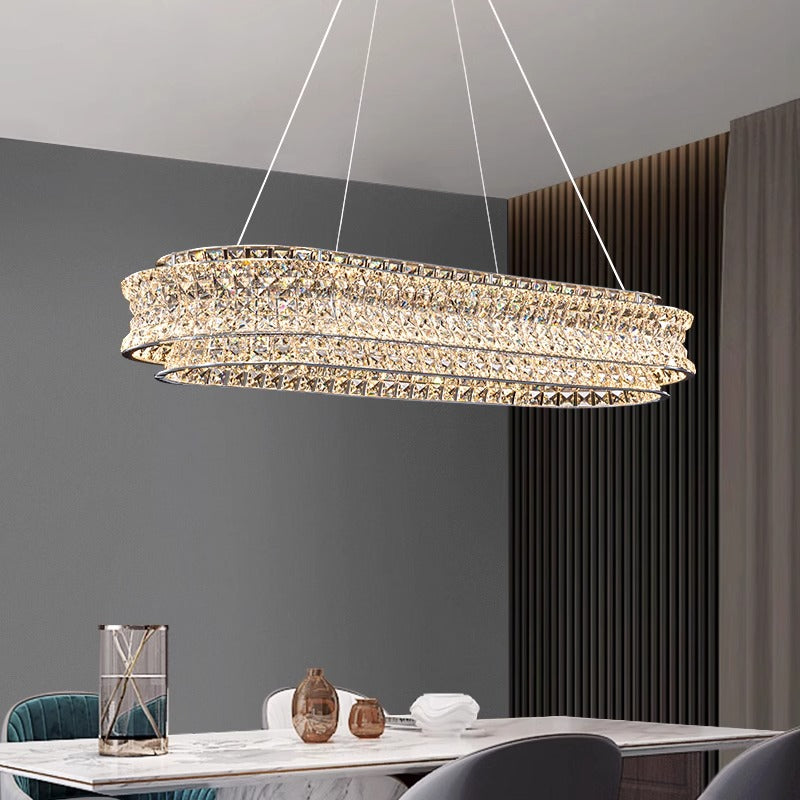 Lustra LED cu Telecomanda, LLC160/750X350CH, Cristal si Metal, 71W, Dimabila, Inaltime Reglabila, Lumina Rece/Calda/Neutra, Iluminat Luxos Lustre LED cu Telecomanda Default Title Alessandro Design